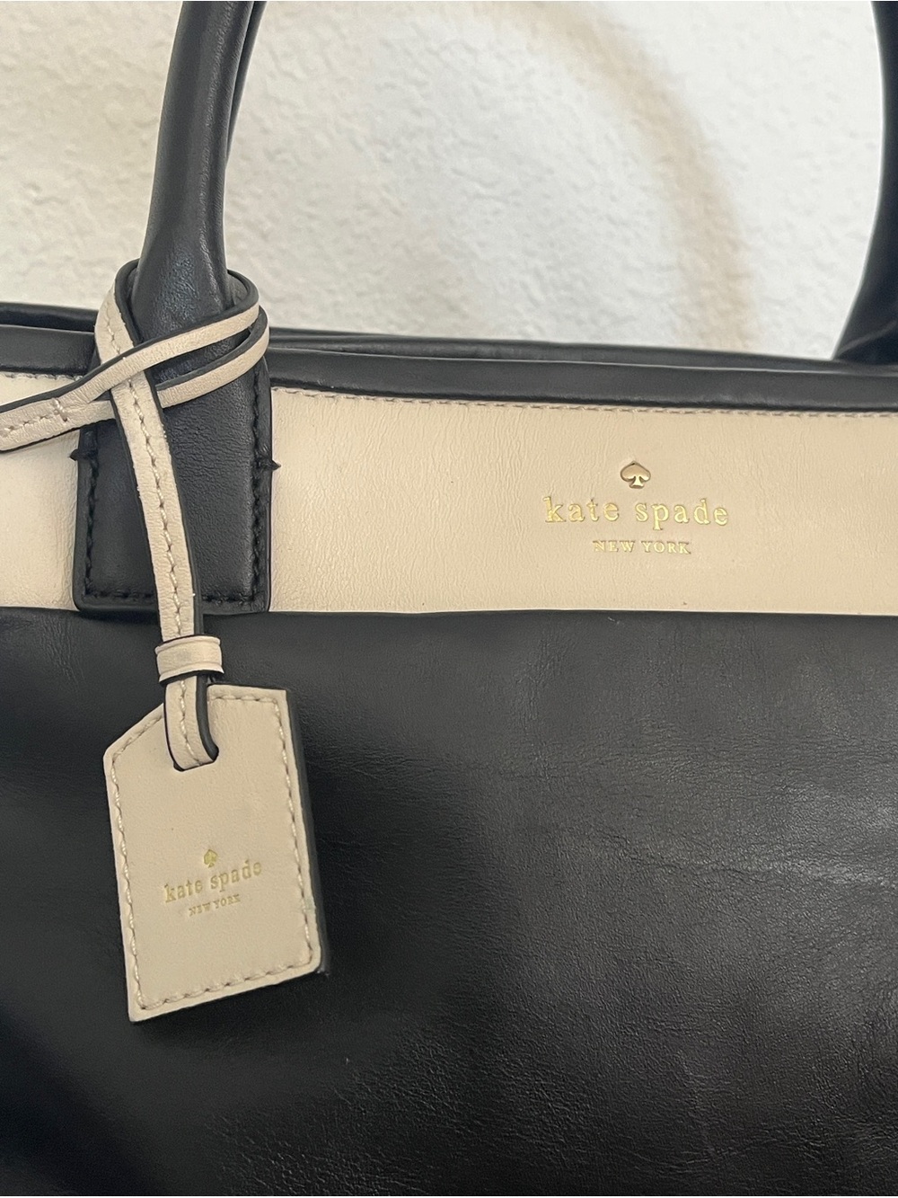 kate spade Black and Cream Leather Top-Handle Satchel - Picture 11 of 14